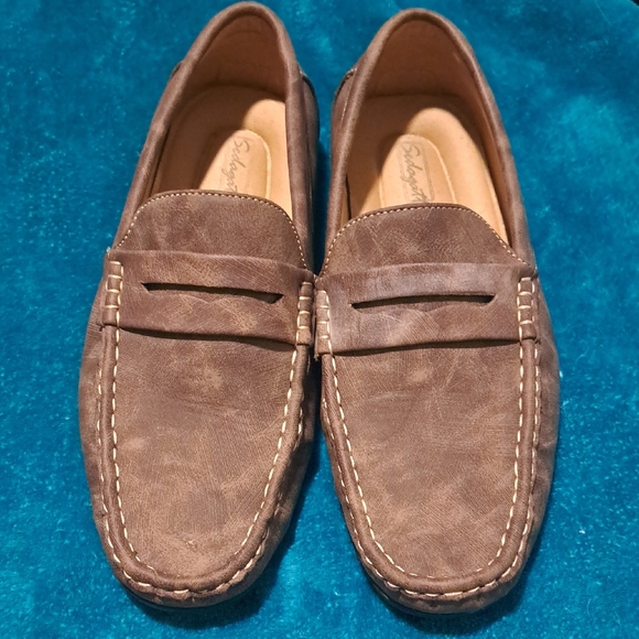 Brown Suede Penny Loafers Slip-On Shoes - Picture 1 of 4